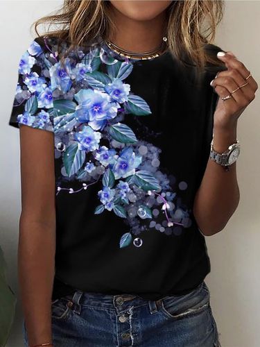 Casual Loose Floral Cotton-Blend T-Shirt - Just Fashion Now - Modalova
