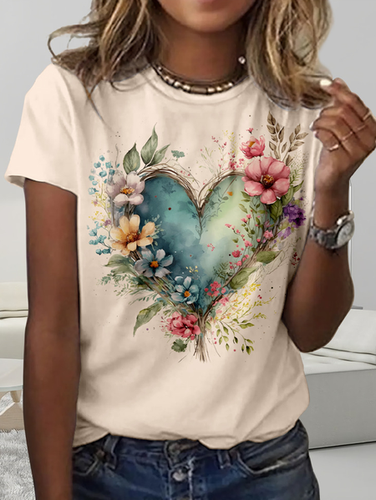 Casual Floral Crew Neck T-Shirt - Just Fashion Now - Modalova