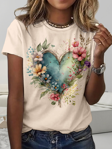 Casual Floral Crew Neck T-Shirt - Modetalente - Modalova