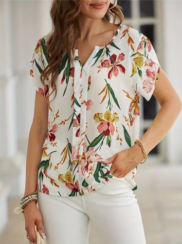 Loose Floral V Neck Casual Shirt - Just Fashion Now - Modalova