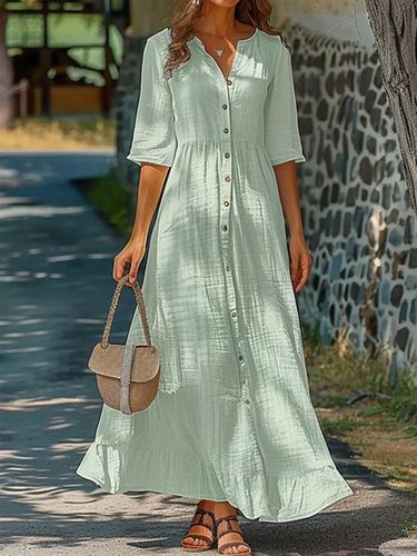 Buttoned Loose Elegant Dress - Just Fashion Now - Modalova