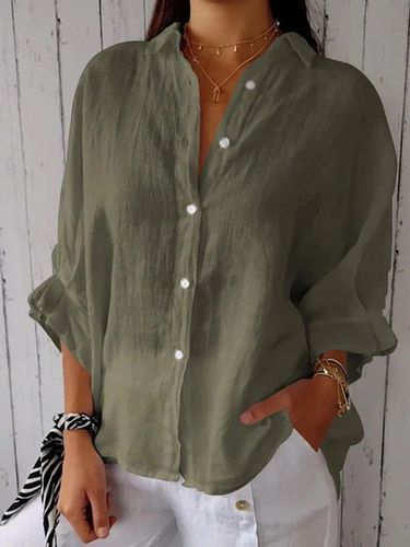 Loose Casual Shirt Collar Plain Blouse - Just Fashion Now - Modalova