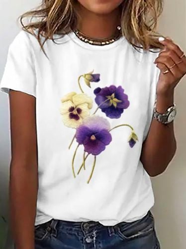 Loose Floral Casual Cotton T-Shirt - Modetalente - Modalova