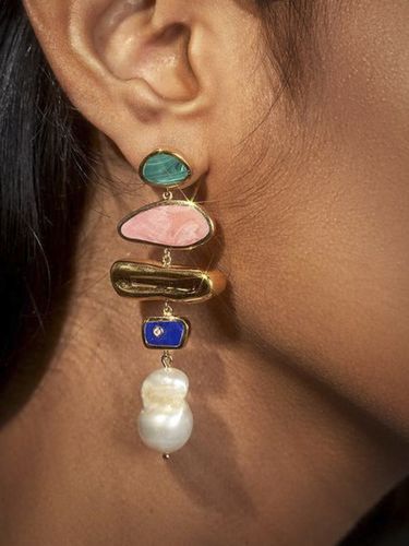 Elegant Imitation Pearl Irregular Geometric Glazed Dangle Earrings - Just Fashion Now - Modalova