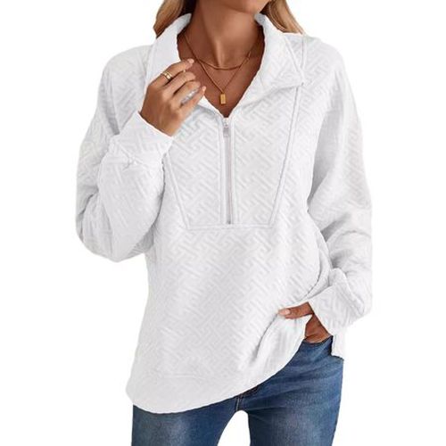 Loose Casual Shirt Collar Zipper Sweatshirt - Just Fashion Now - Modalova