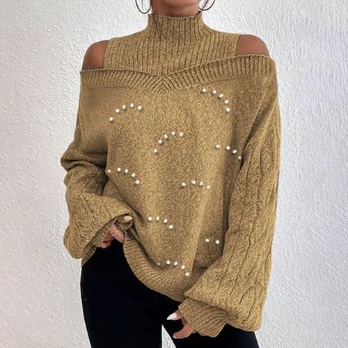 Balloon Sleeve Casual Beaded Sweater - Just Fashion Now - Modalova