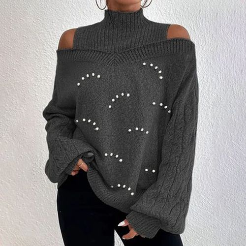 Balloon Sleeve Casual Beaded Sweater - Just Fashion Now - Modalova