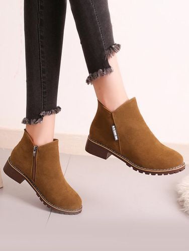 British Style Round Toe Comfortable Zip Low Heel Booties - Just Fashion Now - Modalova