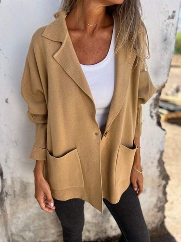 Loose Casual Plain Shawl Collar Coat - Just Fashion Now - Modalova