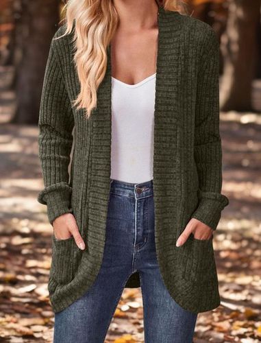 Casual Loose Plain Others Cardigan - Just Fashion Now - Modalova