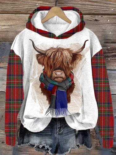 Women's Check Highland Cow Print Hoodie - Just Fashion Now - Modalova