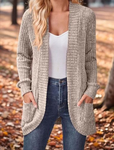 Casual Loose Plain Others Cardigan - Just Fashion Now - Modalova