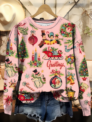 Women's Christmas Retro Old Fashion Vintage Scenes Print Casual Sweatshirt - Just Fashion Now - Modalova