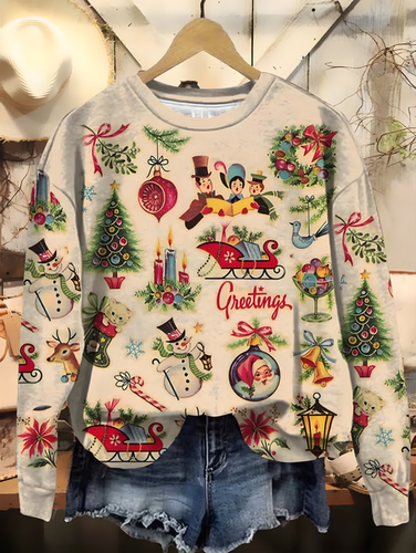 Women's Christmas Retro Old Fashion Vintage Scenes Print Casual Sweatshirt - Just Fashion Now - Modalova