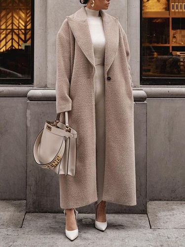 Casual Plain Shawl Collar Loose Coat - Just Fashion Now - Modalova