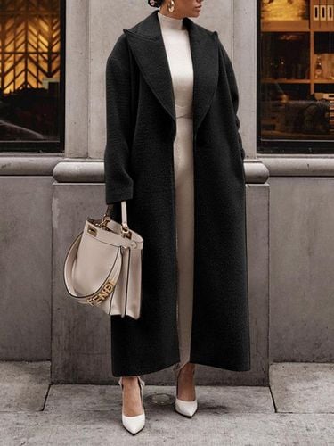 Casual Plain Shawl Collar Loose Coat - Just Fashion Now - Modalova