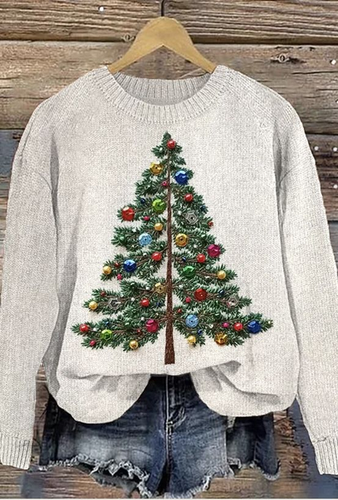 Women's Christmas Tree Casual Crew Neck Sweater - Just Fashion Now - Modalova