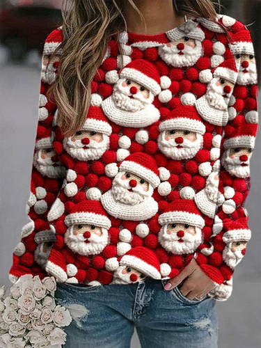 Women's Santa Claus Print Crewneck Sweatshirt - Just Fashion Now - Modalova