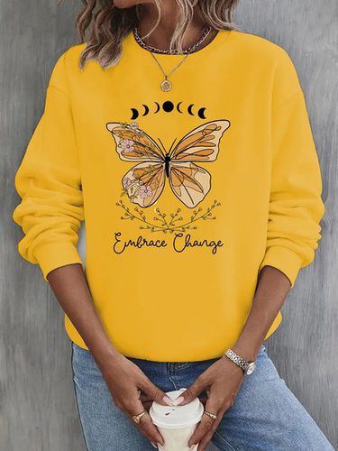 Loose Crew Neck Casual Butterfly Sweatshirt - Just Fashion Now - Modalova