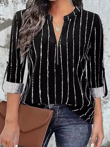 Women's Long Sleeve Blouse Spring/Fall Black Abstract Zipper Half Open Collar Daily Going Out Casual Top - Just Fashion Now - Modalova