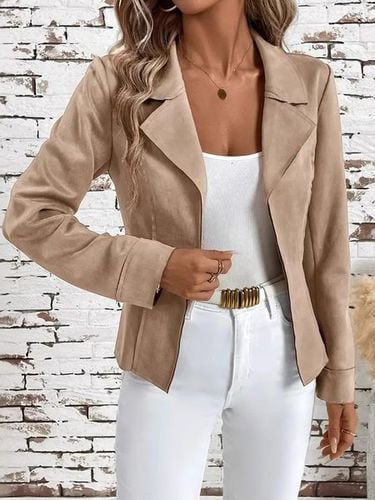 Lapel Collar Casual Loose Plain Jacket - Just Fashion Now - Modalova