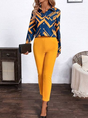 Women's Abstract Stripes Daily Going Out Two-Piece Set Orange Casual Spring/Fall Top With Pants Matching Set - Just Fashion Now - Modalova