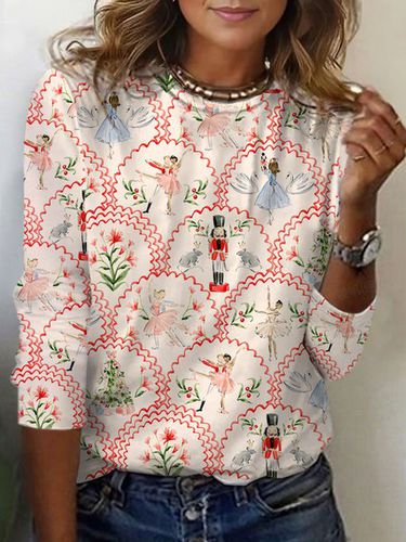 Floral Character Print Long Sleeve Crew Neck T-shirt - Just Fashion Now - Modalova