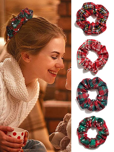 Christmas Snowflake Plaid Large Hair Tie Christmas Hair Rope Elastic - Just Fashion Now - Modalova