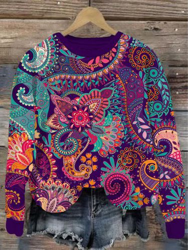 Casual Ethnic Cotton Crew Neck Sweatshirt - Just Fashion Now - Modalova