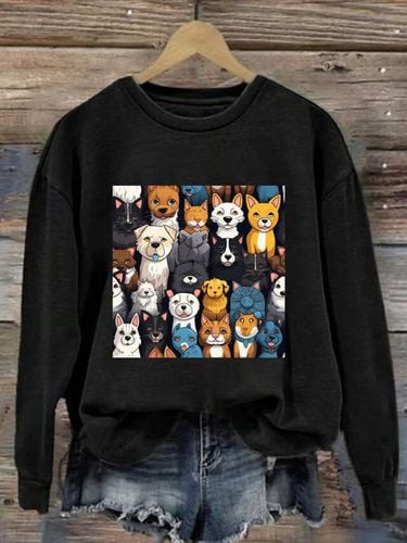 Casual Crew Neck Loose Dog Sweatshirt - Just Fashion Now - Modalova