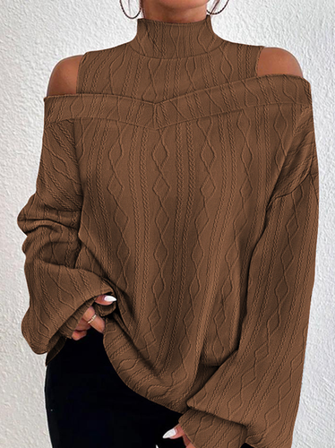 Loose Plain Casual Turtleneck Blouse - Just Fashion Now - Modalova