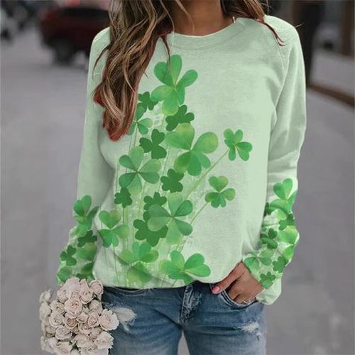 Four-Leaf Clover Loose Crew Neck Casual Sweatshirt - Just Fashion Now - Modalova