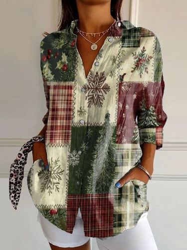 Shirt Collar Casual Christmas Loose Shirt - Just Fashion Now - Modalova