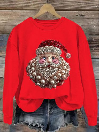 Loose Casual Crew Neck Santa Claus Sweatshirt - Just Fashion Now - Modalova