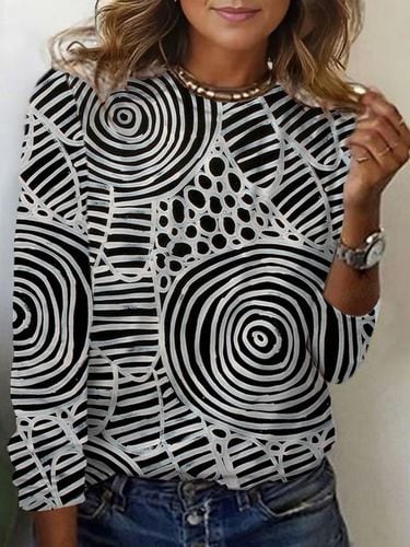 Abstract Print Long Sleeve Crew Neck T-shirt - Just Fashion Now - Modalova