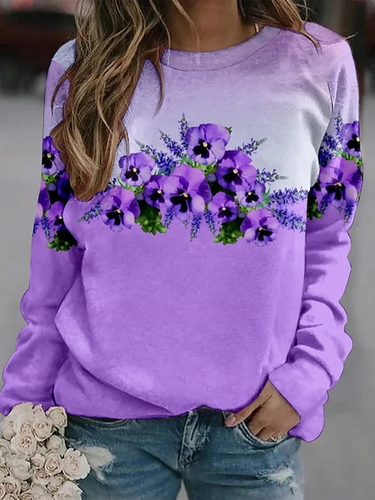 Floral Print Long Sleeve Crew Neck Sweatshirt - Just Fashion Now - Modalova