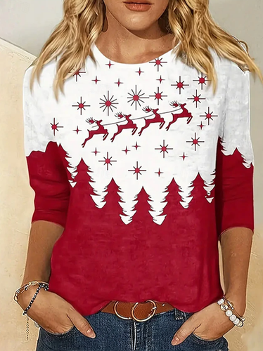 Contrast Print Long Sleeve Crew Neck T-shirt - Just Fashion Now - Modalova