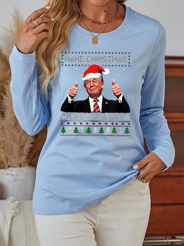 Trump Character Print Long-Sleeved Crew Neck T-shirt - Just Fashion Now - Modalova