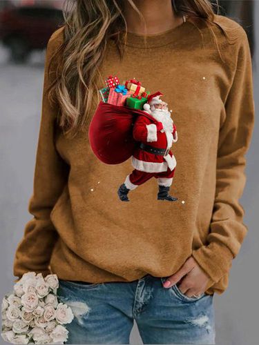 Loose Crew Neck Santa Claus Casual Sweatshirt - Just Fashion Now - Modalova