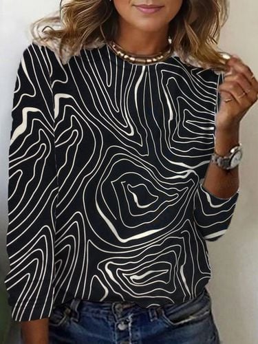 Abstract Print Long Sleeve Crew Neck T-shirt - Just Fashion Now - Modalova