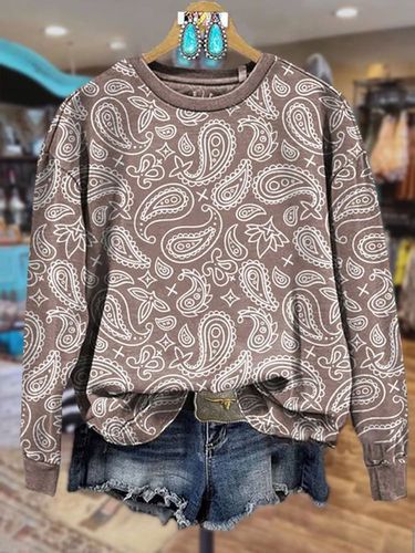 Ethnic Print Crew Neck Sweatshirt - Just Fashion Now - Modalova