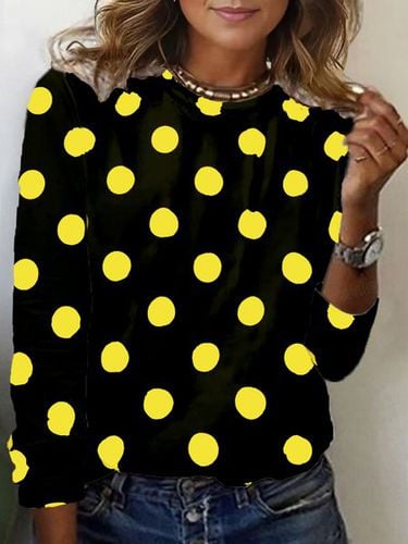 Polka Dot Print Long Sleeve Crew Neck T-shirt - Just Fashion Now - Modalova