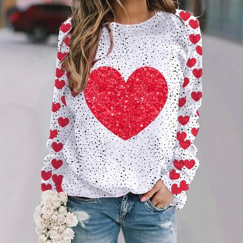 Heart/Cordate Casual Crew Neck Sweatshirt - Just Fashion Now - Modalova