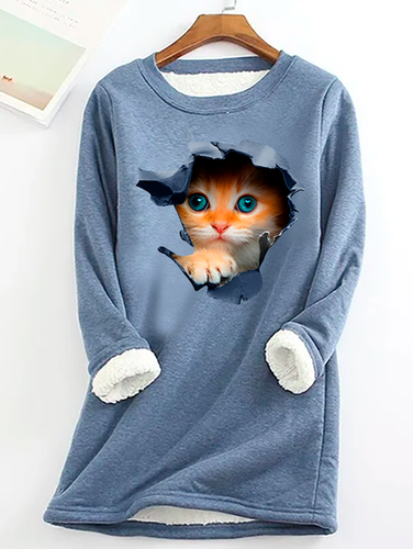 Cute Cat Casual Fluff Fleece Fabric Sweatshirt - Just Fashion Now - Modalova