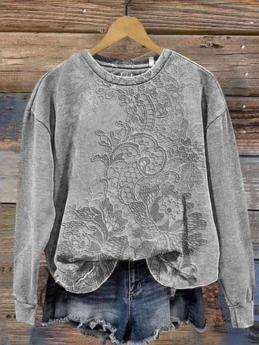 Floral Print Long Sleeve Crew Neck Sweatshirt - Just Fashion Now - Modalova