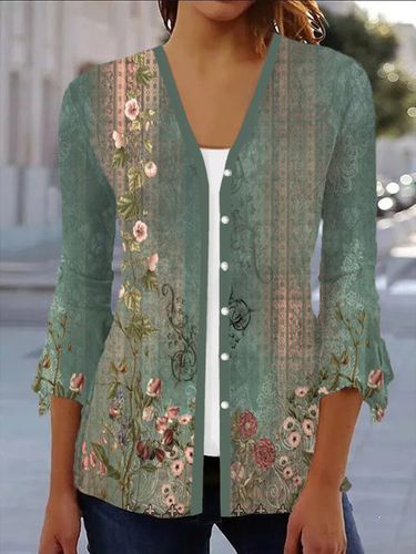 Ethnic Print Casual Long Sleeve Shawl Jacket - Just Fashion Now - Modalova