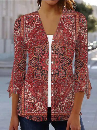 Ethnic Print Casual Shawl Jacket - Just Fashion Now - Modalova