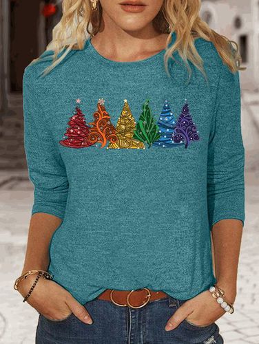 Christmas Print Long Sleeve Crew Neck T-shirt - Just Fashion Now - Modalova