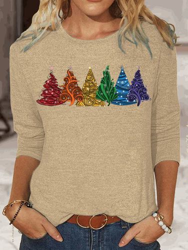 Christmas Print Long Sleeve Crew Neck T-shirt - Just Fashion Now - Modalova