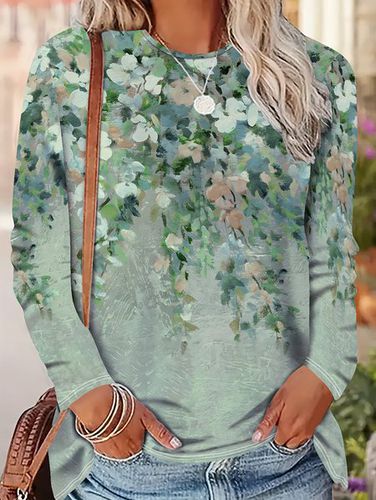 Floral Print Long Sleeve Crew Neck T-shirt - Just Fashion Now - Modalova